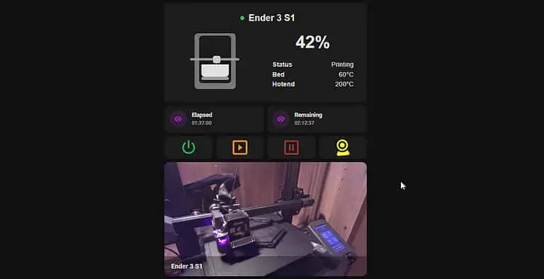 Compact 3D Printer Card Dashboard in Home Assistant